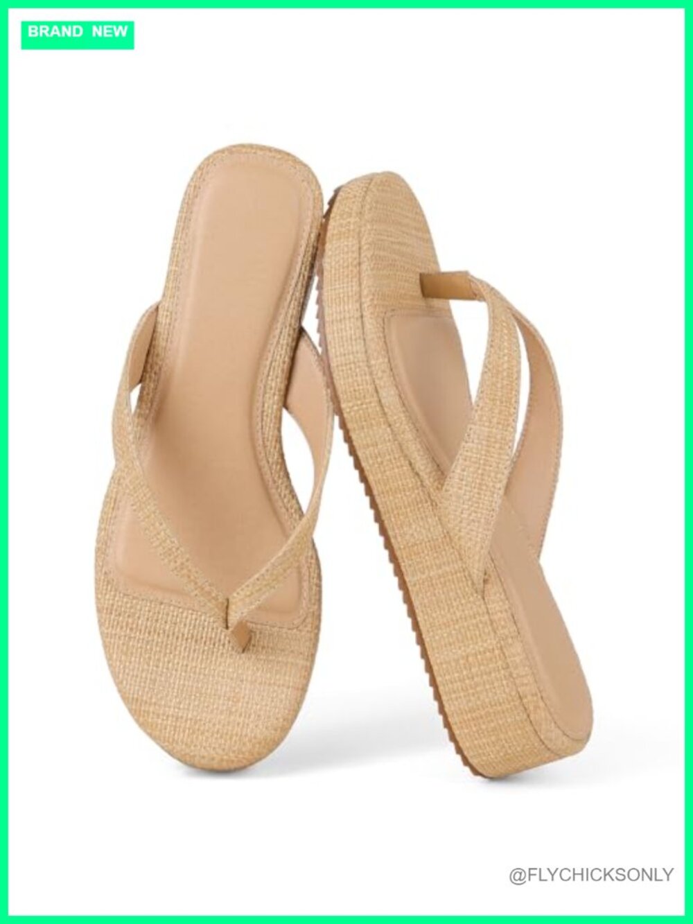 Raffia Wedge Flip Flops Women Low Platform Thong Sandals Beach Casual